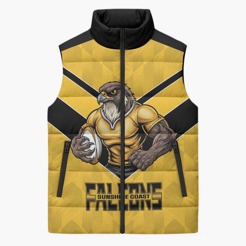 Sunshine Coast Rugby Custom Sleeveless Puffer Jacket Go Falcons Mascot Sporty Style - Aussie Hoodie