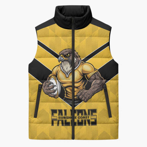 Sunshine Coast Rugby Custom Sleeveless Puffer Jacket Go Falcons Mascot Sporty Style - Aussie Hoodie
