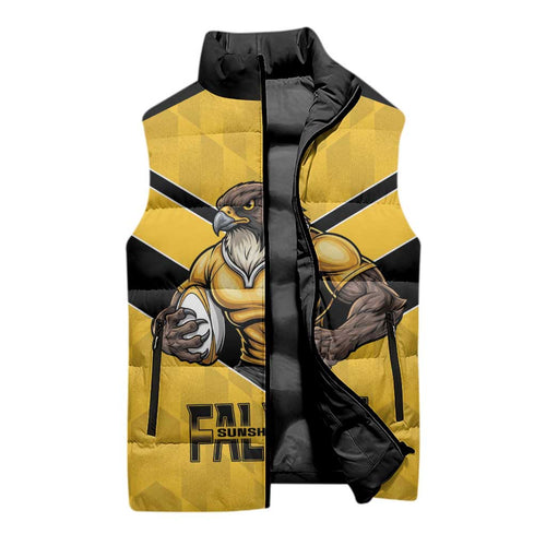 Sunshine Coast Rugby Custom Sleeveless Puffer Jacket Go Falcons Mascot Sporty Style - Aussie Hoodie