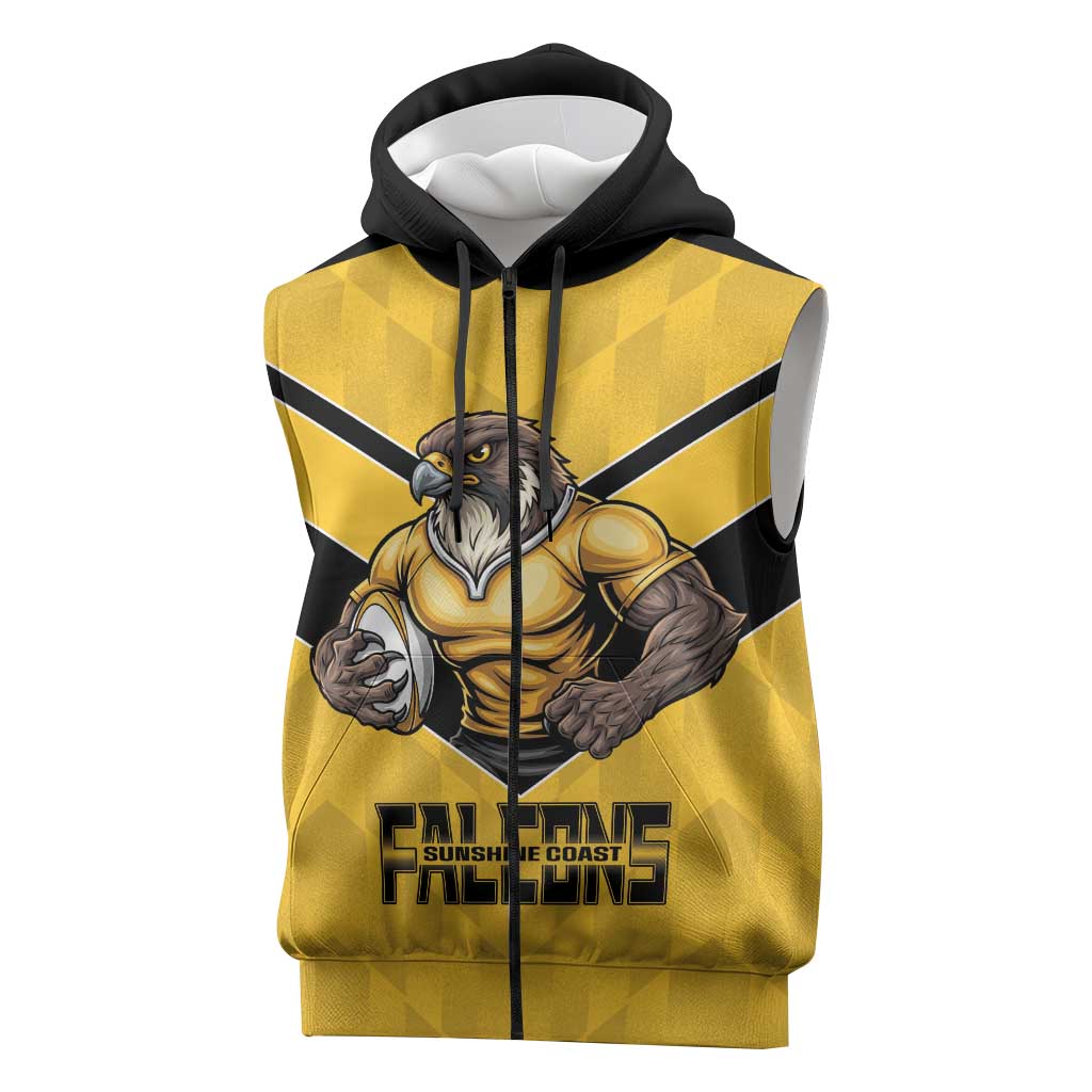 Sunshine Coast Rugby Custom Sleeveless Zip Hoodie Go Falcons Mascot Sporty Style LT14