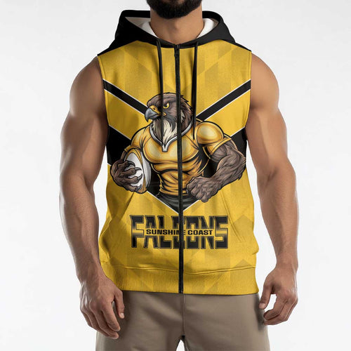 Sunshine Coast Rugby Custom Sleeveless Zip Hoodie Go Falcons Mascot Sporty Style LT14