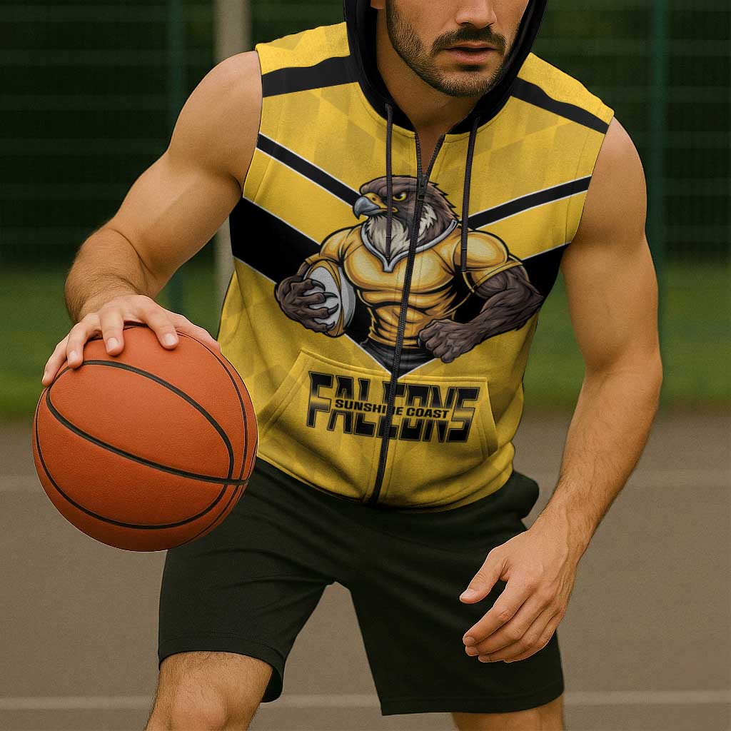 Sunshine Coast Rugby Custom Sleeveless Zip Hoodie Go Falcons Mascot Sporty Style LT14