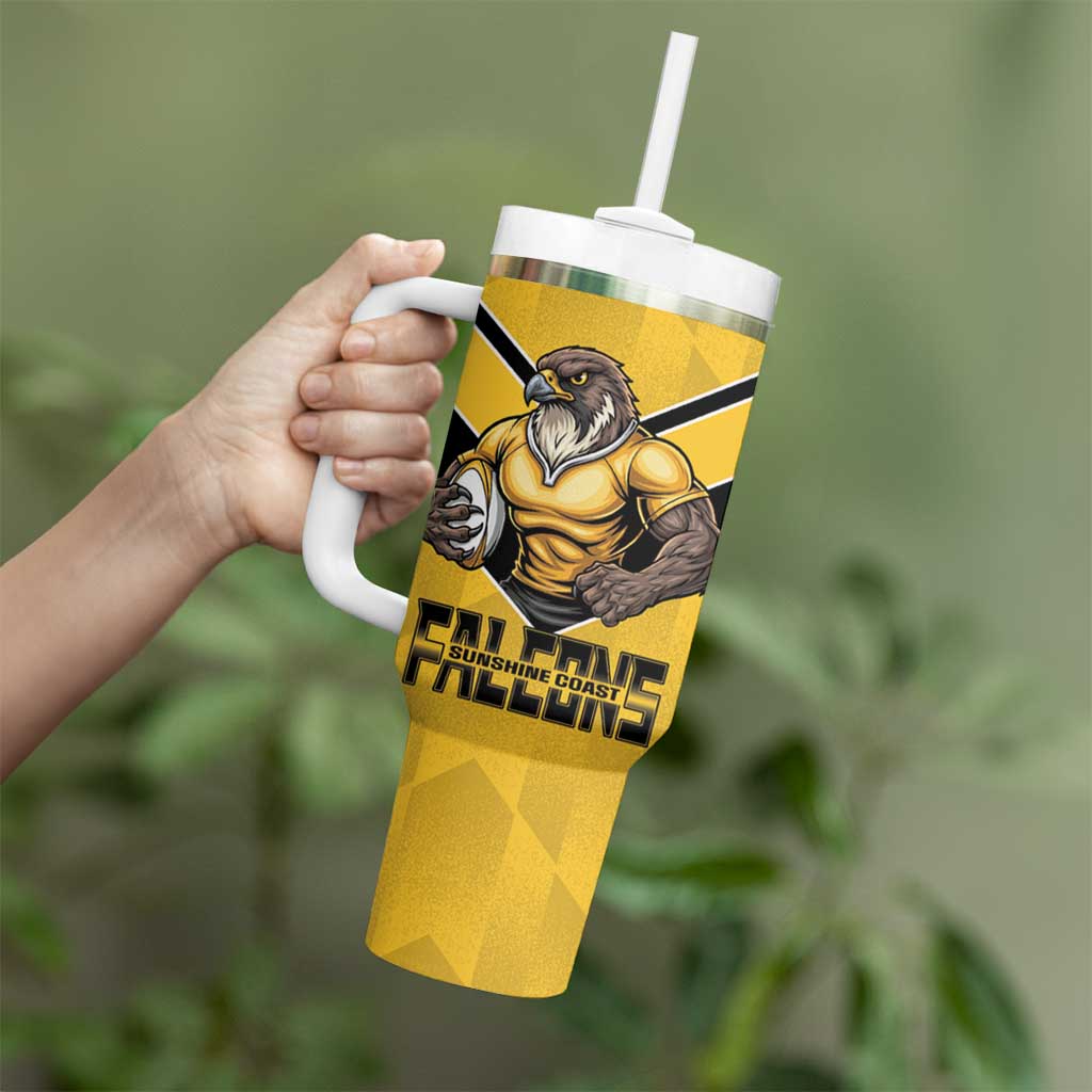 Sunshine Coast Rugby Custom Tumbler With Handle Go Falcons Mascot Sporty Style - Aussie Hoodie