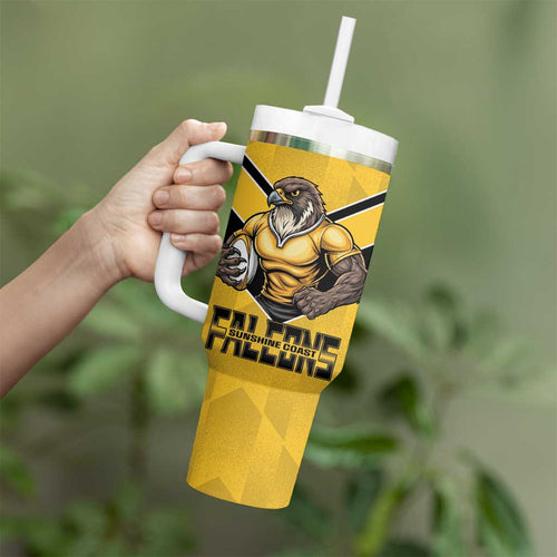 Sunshine Coast Rugby Custom Tumbler With Handle Go Falcons Mascot Sporty Style - Aussie Hoodie