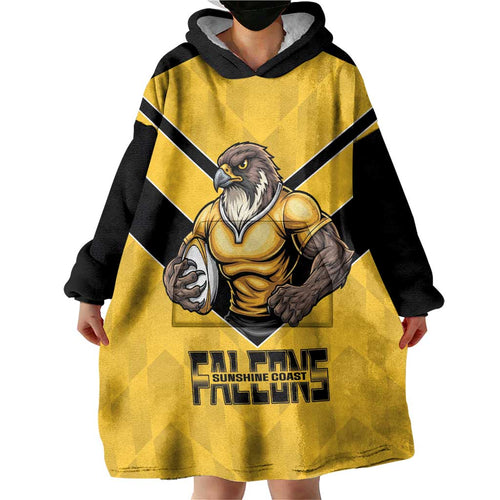 Sunshine Coast Rugby Custom Wearable Blanket Hoodie Go Falcons Mascot Sporty Style - Aussie Hoodie