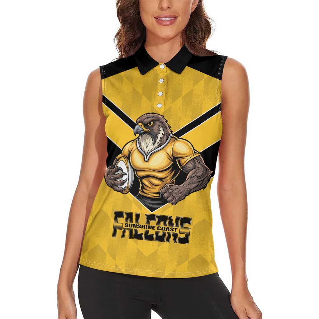 Sunshine Coast Rugby Custom Women Sleeveless Polo Shirt Go Falcons Mascot Sporty Style - Aussie Hoodie