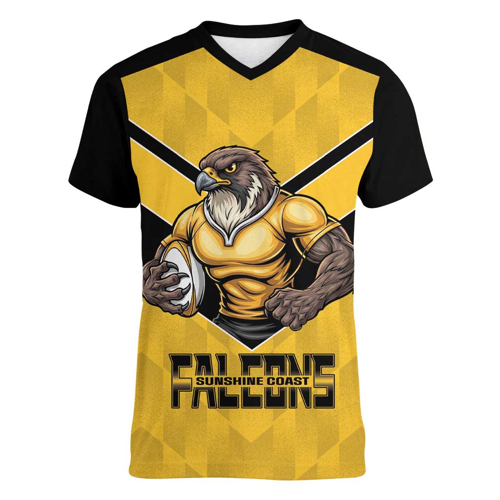 Sunshine Coast Rugby Custom Women V-Neck T-Shirt Go Falcons Mascot Sporty Style - Aussie Hoodie