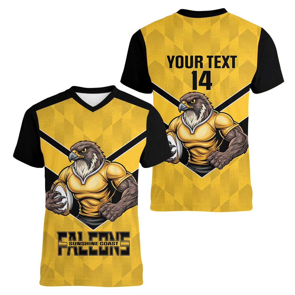 Sunshine Coast Rugby Custom Women V-Neck T-Shirt Go Falcons Mascot Sporty Style - Aussie Hoodie