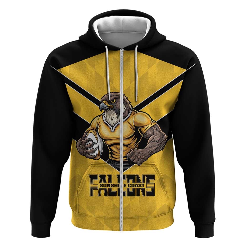 Sunshine Coast Rugby Custom Zip Hoodie Go Falcons Mascot Sporty Style - Aussie Hoodie