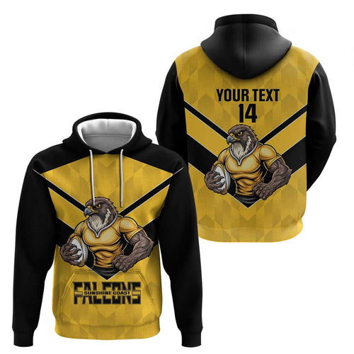 Sunshine Coast Rugby Custom Zip Hoodie Go Falcons Mascot Sporty Style - Aussie Hoodie