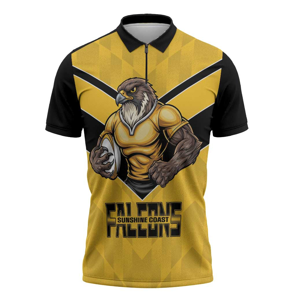 Sunshine Coast Rugby Custom Zipper Polo Shirt Go Falcons Mascot Sporty Style - Aussie Hoodie