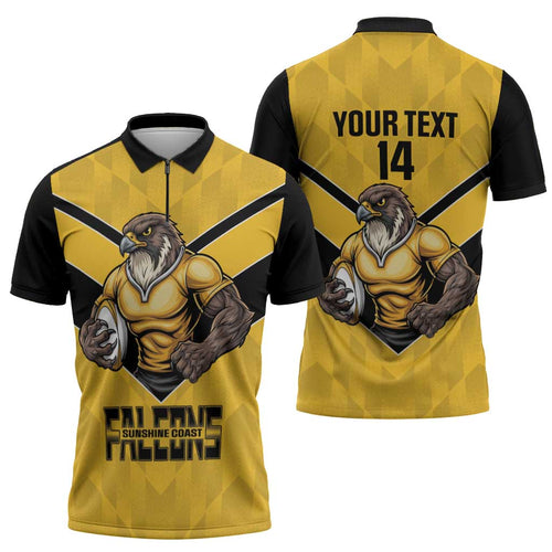 Sunshine Coast Rugby Custom Zipper Polo Shirt Go Falcons Mascot Sporty Style - Aussie Hoodie