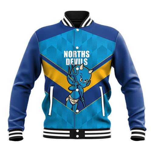 Norths Rugby Custom Baseball Jacket Go Devils Mascot Sporty Style - Aussie Hoodie