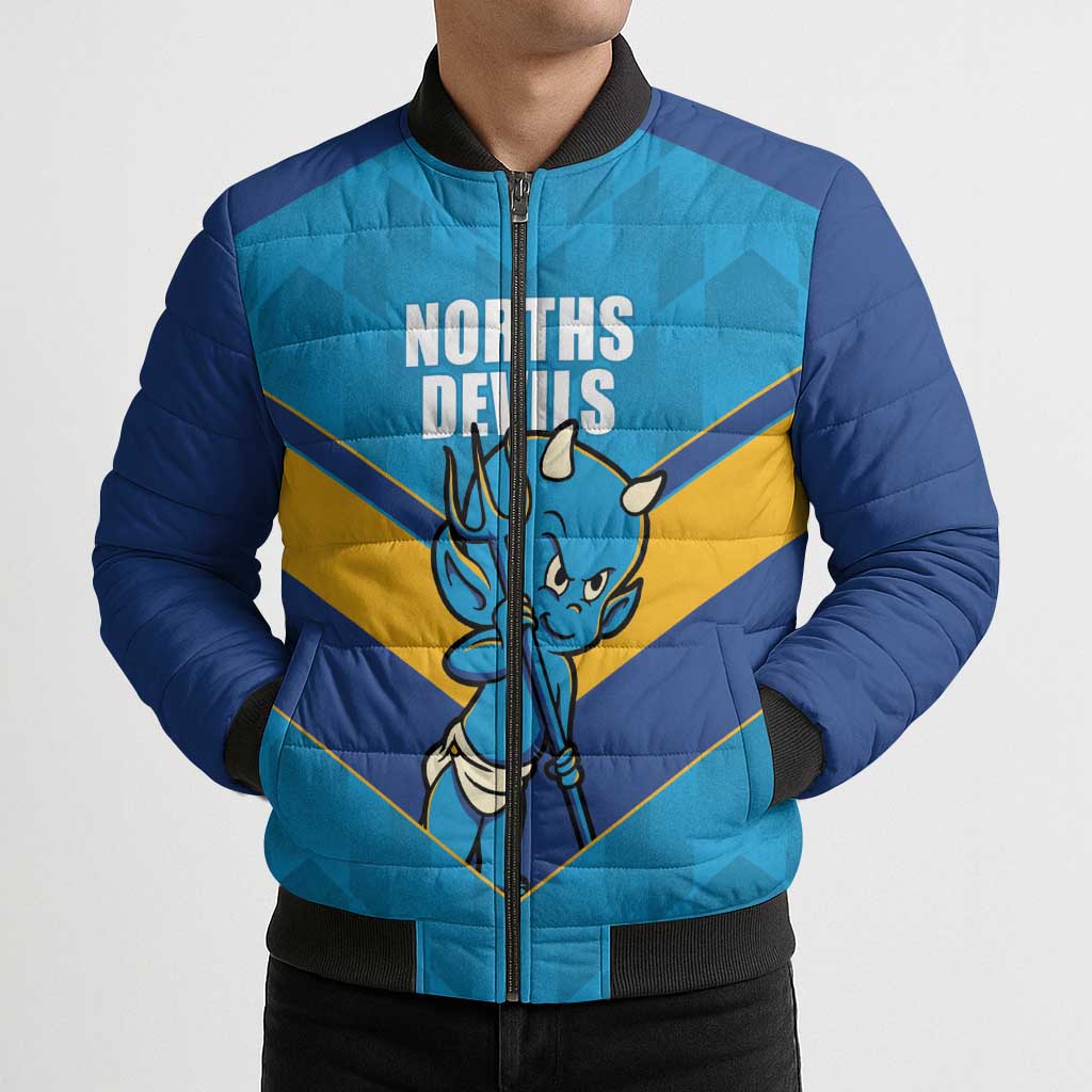Norths Rugby Custom Bomber Puffer Jacket Go Devils Mascot Sporty Style - Aussie Hoodie