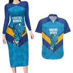 Norths Rugby Custom Couples Matching Long Sleeve Bodycon Dress and Hawaiian Shirt Go Devils Mascot Sporty Style - Aussie Hoodie