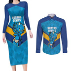Norths Rugby Custom Couples Matching Long Sleeve Bodycon Dress and Long Sleeve Button Shirt Go Devils Mascot Sporty Style - Aussie Hoodie