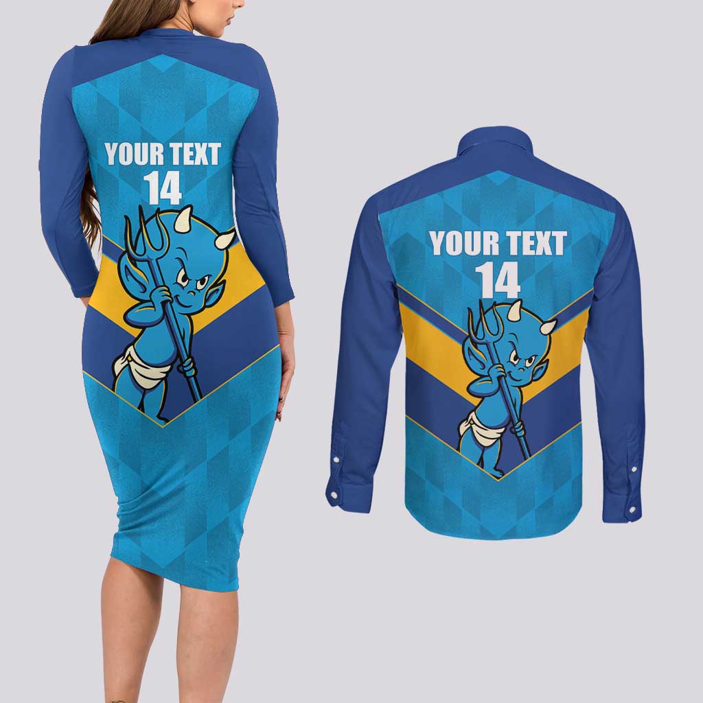 Norths Rugby Custom Couples Matching Long Sleeve Bodycon Dress and Long Sleeve Button Shirt Go Devils Mascot Sporty Style - Aussie Hoodie