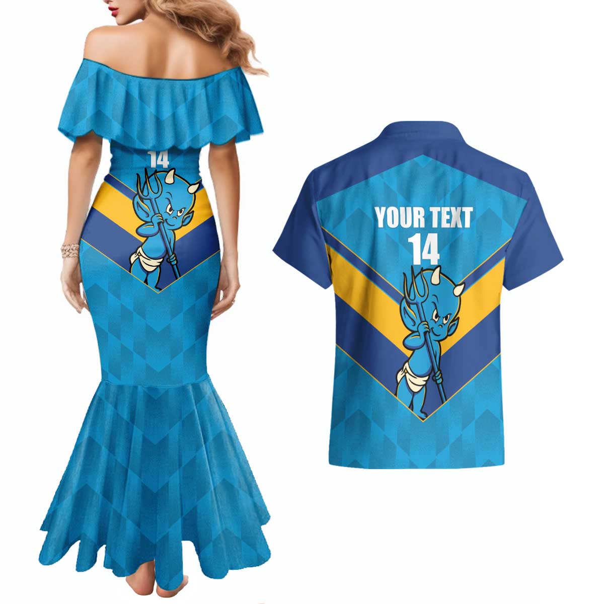 Norths Rugby Custom Couples Matching Mermaid Dress and Hawaiian Shirt Go Devils Mascot Sporty Style - Aussie Hoodie