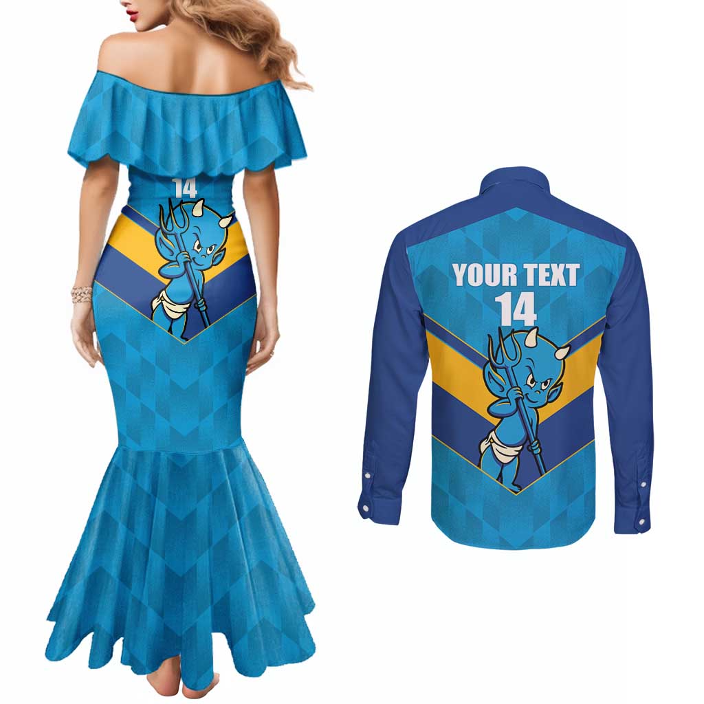 Norths Rugby Custom Couples Matching Mermaid Dress and Long Sleeve Button Shirt Go Devils Mascot Sporty Style - Aussie Hoodie
