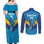 Norths Rugby Custom Couples Matching Off Shoulder Maxi Dress and Long Sleeve Button Shirt Go Devils Mascot Sporty Style - Aussie Hoodie