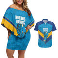 Norths Rugby Custom Couples Matching Off Shoulder Short Dress and Hawaiian Shirt Go Devils Mascot Sporty Style - Aussie Hoodie