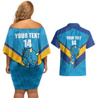 Norths Rugby Custom Couples Matching Off Shoulder Short Dress and Hawaiian Shirt Go Devils Mascot Sporty Style - Aussie Hoodie