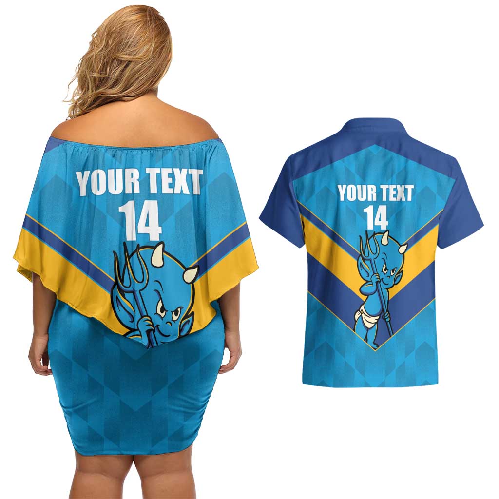 Norths Rugby Custom Couples Matching Off Shoulder Short Dress and Hawaiian Shirt Go Devils Mascot Sporty Style - Aussie Hoodie