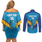 Norths Rugby Custom Couples Matching Off Shoulder Short Dress and Long Sleeve Button Shirt Go Devils Mascot Sporty Style - Aussie Hoodie