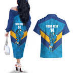 Norths Rugby Custom Couples Matching Off The Shoulder Long Sleeve Dress and Hawaiian Shirt Go Devils Mascot Sporty Style - Aussie Hoodie