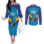 Norths Rugby Custom Couples Matching Off The Shoulder Long Sleeve Dress and Long Sleeve Button Shirt Go Devils Mascot Sporty Style - Aussie Hoodie
