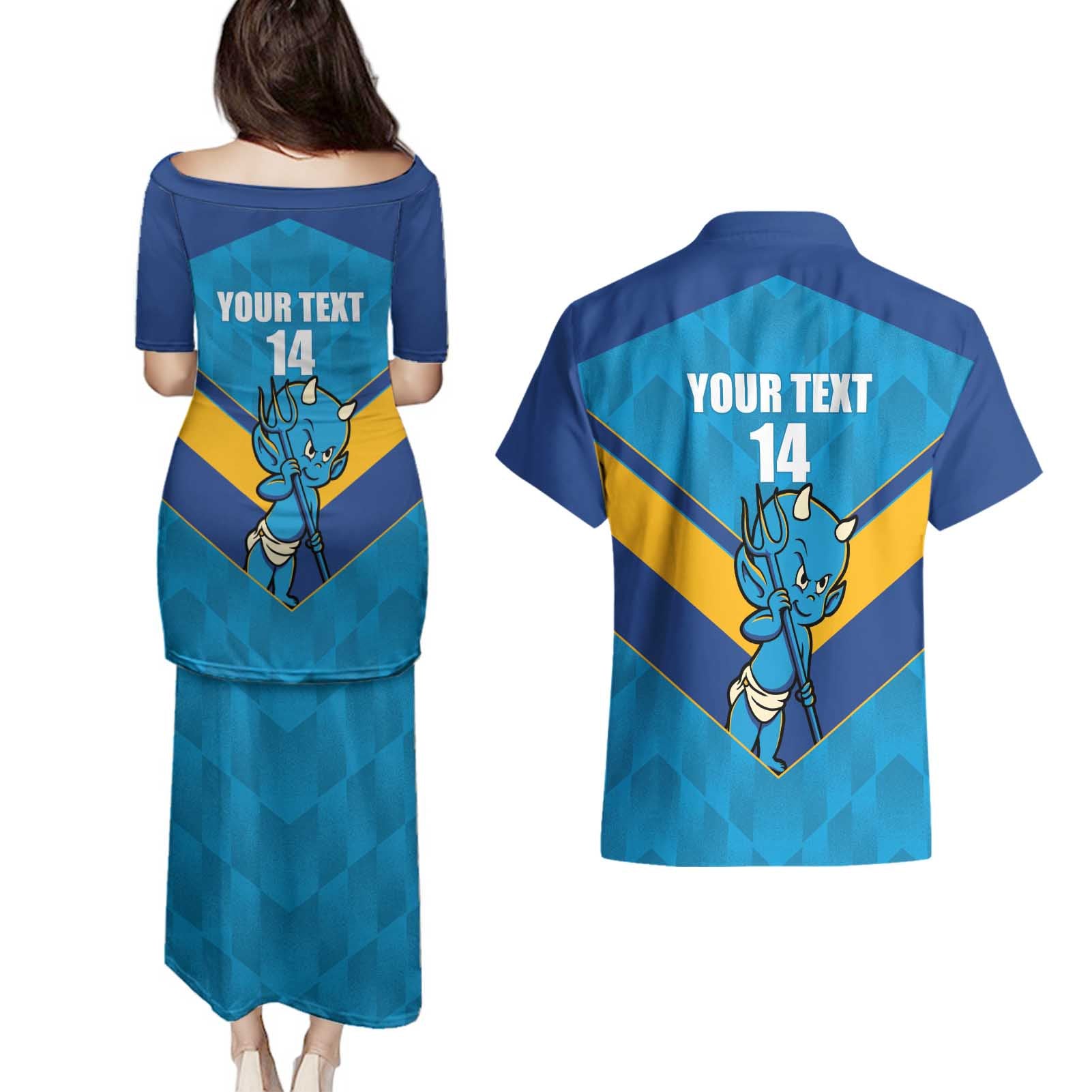 Norths Rugby Custom Couples Matching Puletasi and Hawaiian Shirt Go Devils Mascot Sporty Style - Aussie Hoodie