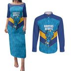 Norths Rugby Custom Couples Matching Puletasi and Long Sleeve Button Shirt Go Devils Mascot Sporty Style - Aussie Hoodie