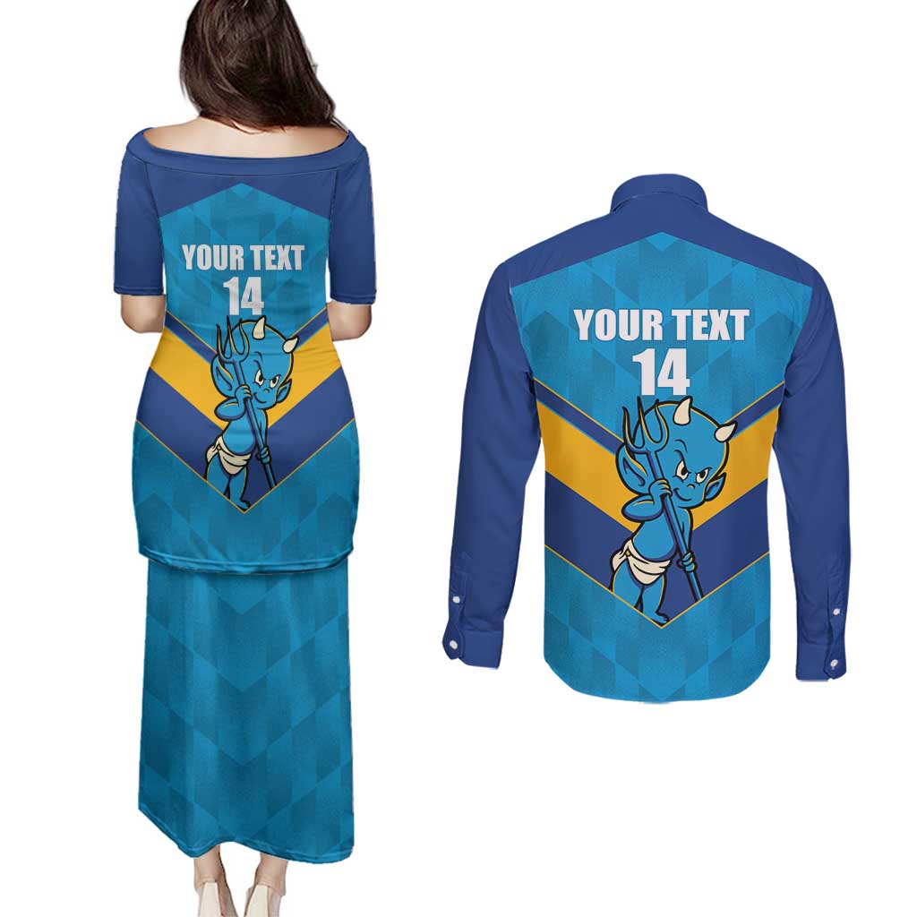 Norths Rugby Custom Couples Matching Puletasi and Long Sleeve Button Shirt Go Devils Mascot Sporty Style - Aussie Hoodie
