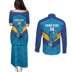 Norths Rugby Custom Couples Matching Puletasi and Long Sleeve Button Shirt Go Devils Mascot Sporty Style - Aussie Hoodie