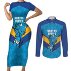 Norths Rugby Custom Couples Matching Short Sleeve Bodycon Dress and Long Sleeve Button Shirt Go Devils Mascot Sporty Style - Aussie Hoodie