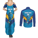 Norths Rugby Custom Couples Matching Summer Maxi Dress and Long Sleeve Button Shirt Go Devils Mascot Sporty Style - Aussie Hoodie