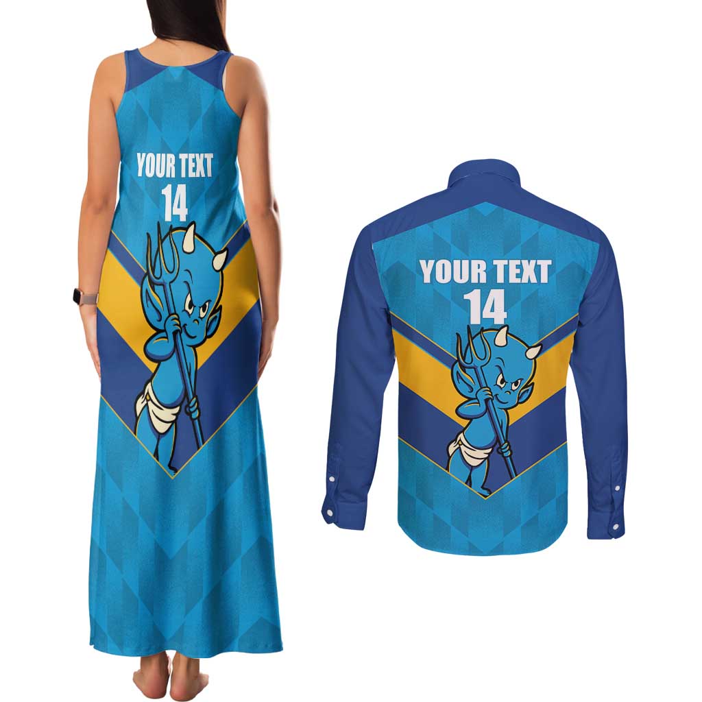 Norths Rugby Custom Couples Matching Tank Maxi Dress and Long Sleeve Button Shirt Go Devils Mascot Sporty Style - Aussie Hoodie