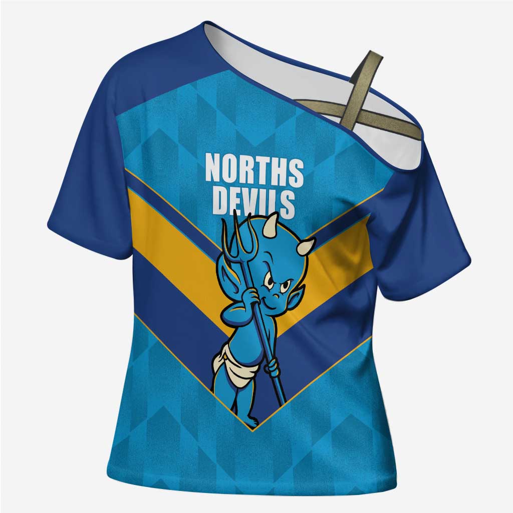 Norths Rugby Custom Cross Shoulder Shirt Go Devils Mascot Sporty Style - Aussie Hoodie