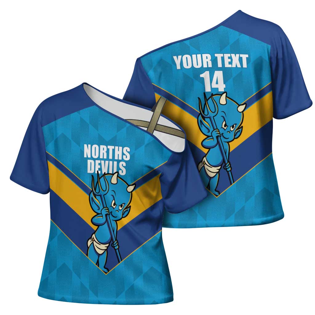 Norths Rugby Custom Cross Shoulder Shirt Go Devils Mascot Sporty Style - Aussie Hoodie