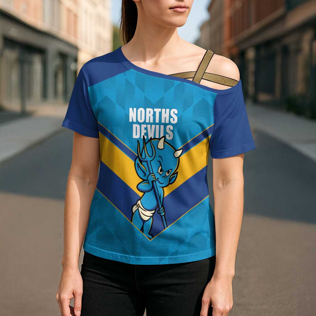 Norths Rugby Custom Cross Shoulder Shirt Go Devils Mascot Sporty Style - Aussie Hoodie