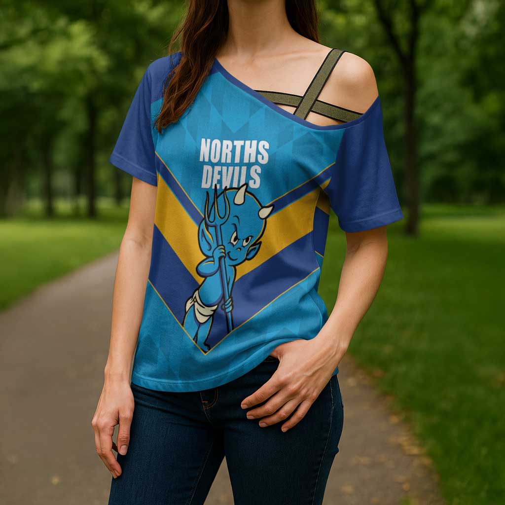 Norths Rugby Custom Cross Shoulder Shirt Go Devils Mascot Sporty Style - Aussie Hoodie