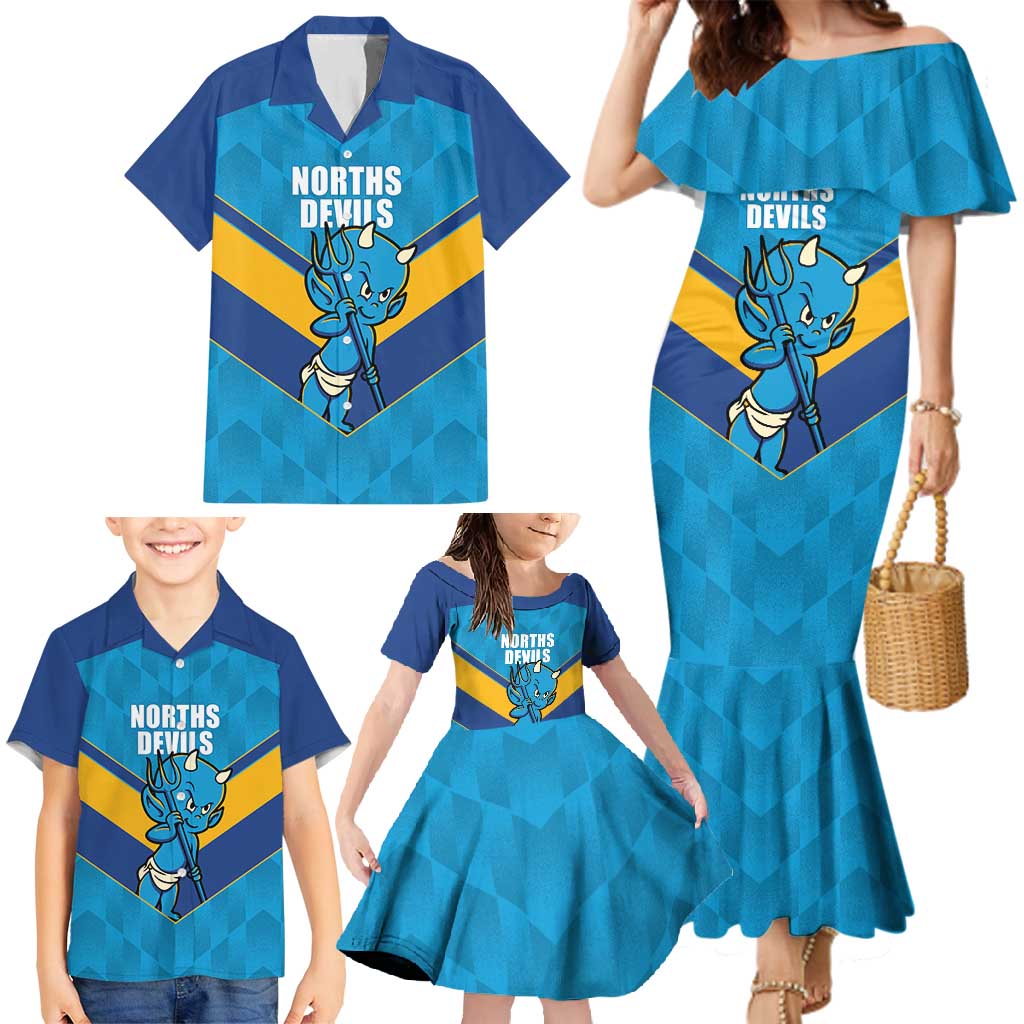 Norths Rugby Custom Family Matching Mermaid Dress and Hawaiian Shirt Go Devils Mascot Sporty Style - Aussie Hoodie