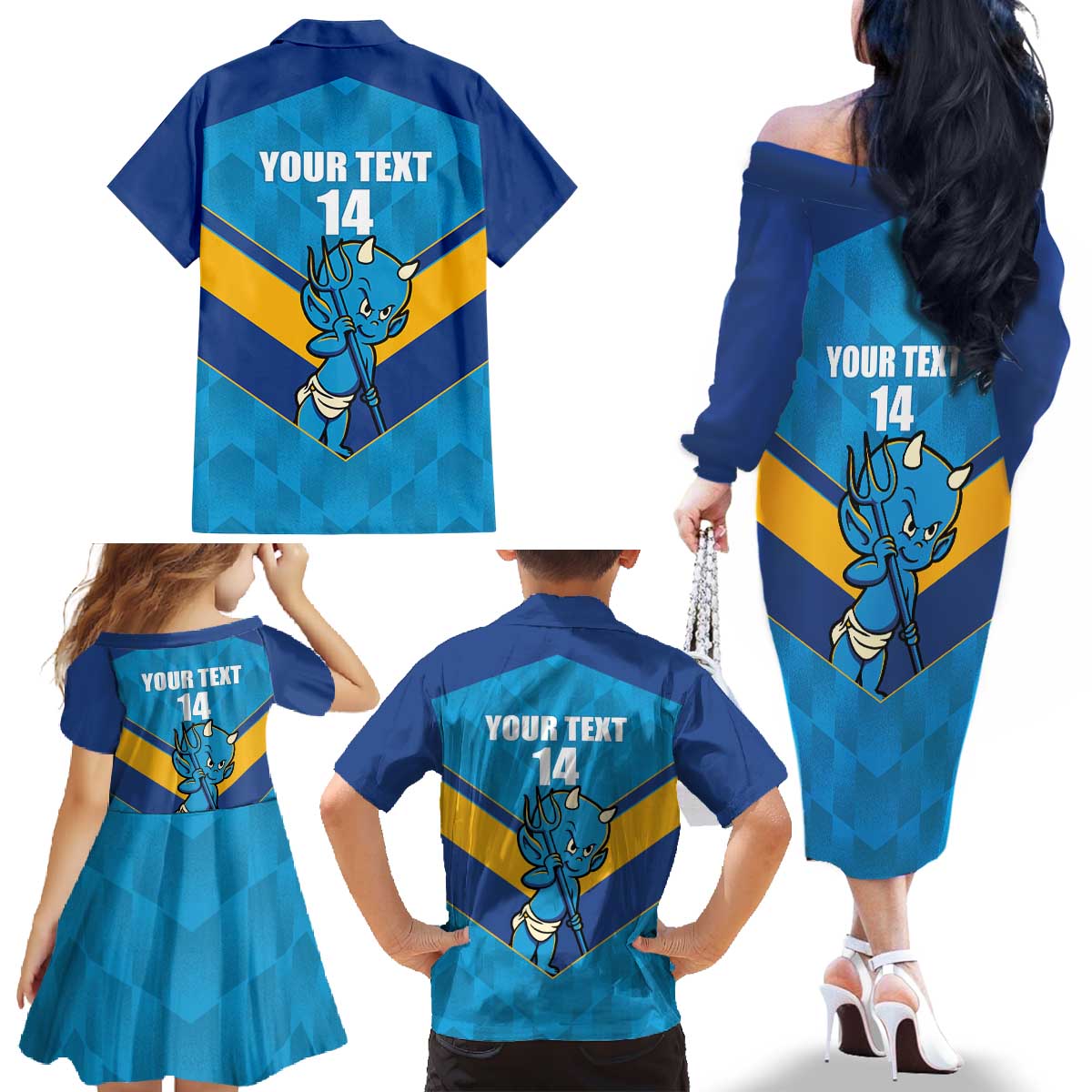 Norths Rugby Custom Family Matching Off The Shoulder Long Sleeve Dress and Hawaiian Shirt Go Devils Mascot Sporty Style - Aussie Hoodie