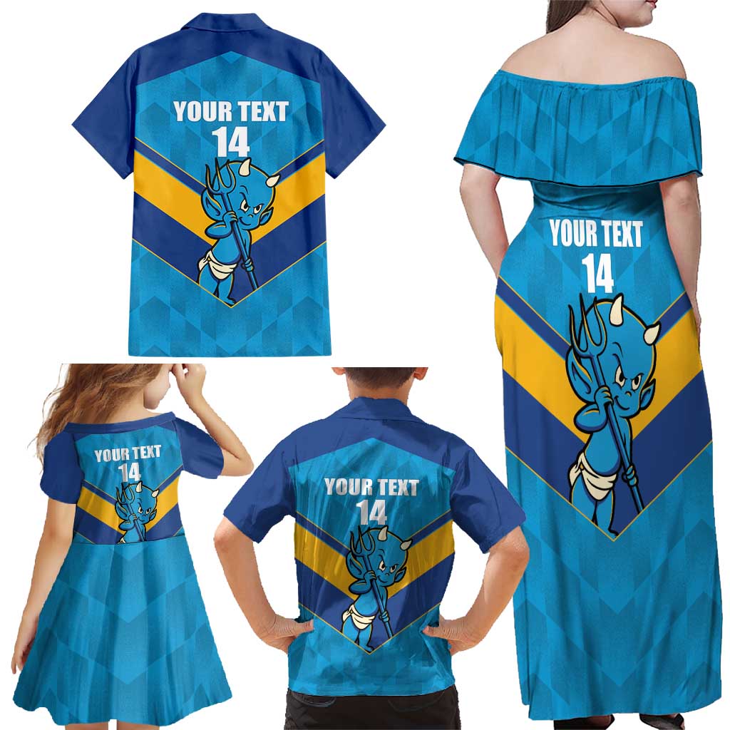 Norths Rugby Custom Family Matching Off Shoulder Maxi Dress and Hawaiian Shirt Go Devils Mascot Sporty Style - Aussie Hoodie