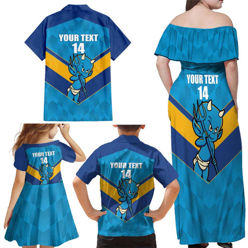 Norths Rugby Custom Family Matching Off Shoulder Maxi Dress and Hawaiian Shirt Go Devils Mascot Sporty Style - Aussie Hoodie