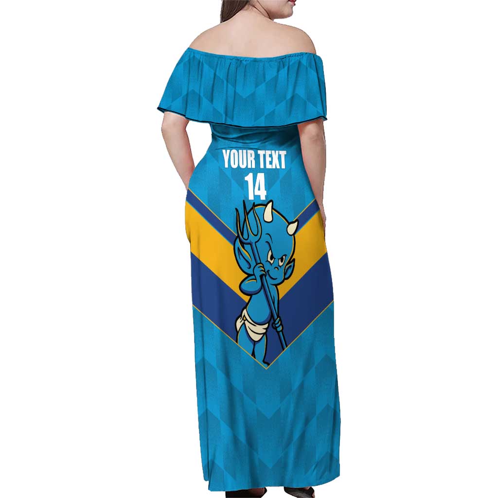 Norths Rugby Custom Family Matching Off Shoulder Maxi Dress and Hawaiian Shirt Go Devils Mascot Sporty Style - Aussie Hoodie