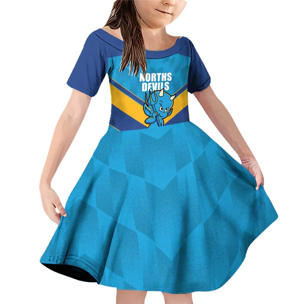 Norths Rugby Custom Family Matching Off Shoulder Short Dress and Hawaiian Shirt Go Devils Mascot Sporty Style - Aussie Hoodie