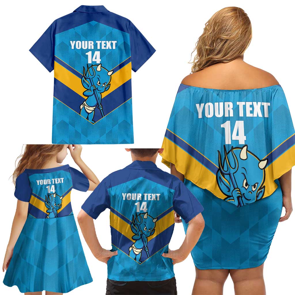 Norths Rugby Custom Family Matching Off Shoulder Short Dress and Hawaiian Shirt Go Devils Mascot Sporty Style - Aussie Hoodie