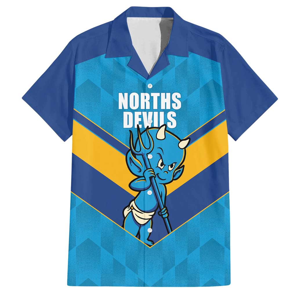 Norths Rugby Custom Family Matching Off Shoulder Short Dress and Hawaiian Shirt Go Devils Mascot Sporty Style - Aussie Hoodie