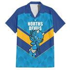 Norths Rugby Custom Family Matching Off Shoulder Short Dress and Hawaiian Shirt Go Devils Mascot Sporty Style - Aussie Hoodie